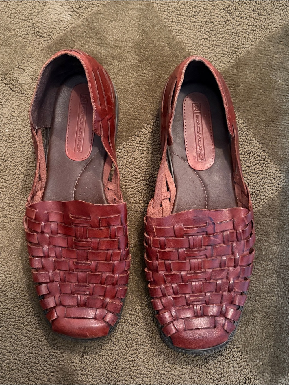 Stacy Adams Mens Woven Brown/Red Leather Slip-On Loafers